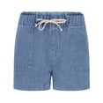 thumbnail image 4 of Pantalones cortos de mezclilla for mujer de talle alto con cordón elástico en la cintura elástica de moda Jorts de mezclilla pantalones cortos de verano, 4 of 7