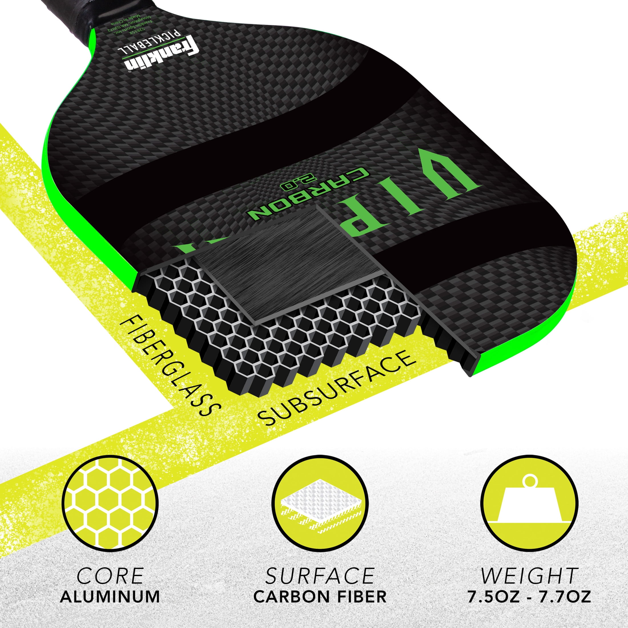Franklin Sports Viper Pickleball Paddle - 13mm Poly Core Racket - Green