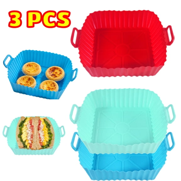 3 Pack Air Fryer Silicone Liners Pot for 3.6 to 6.8 QT, Air Fryer Silicone Basket Bowl, Replacement of Flammable Parchment Paper, Reusable Baking Tray Oven Accessories
