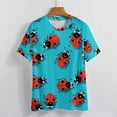 thumbnail image 3 of Ladybug Pattern Print Womens Tops Women's Fashion Casual Short Sleeve Flower Print Round Neck Pullover Top Blouse, 3 of 6