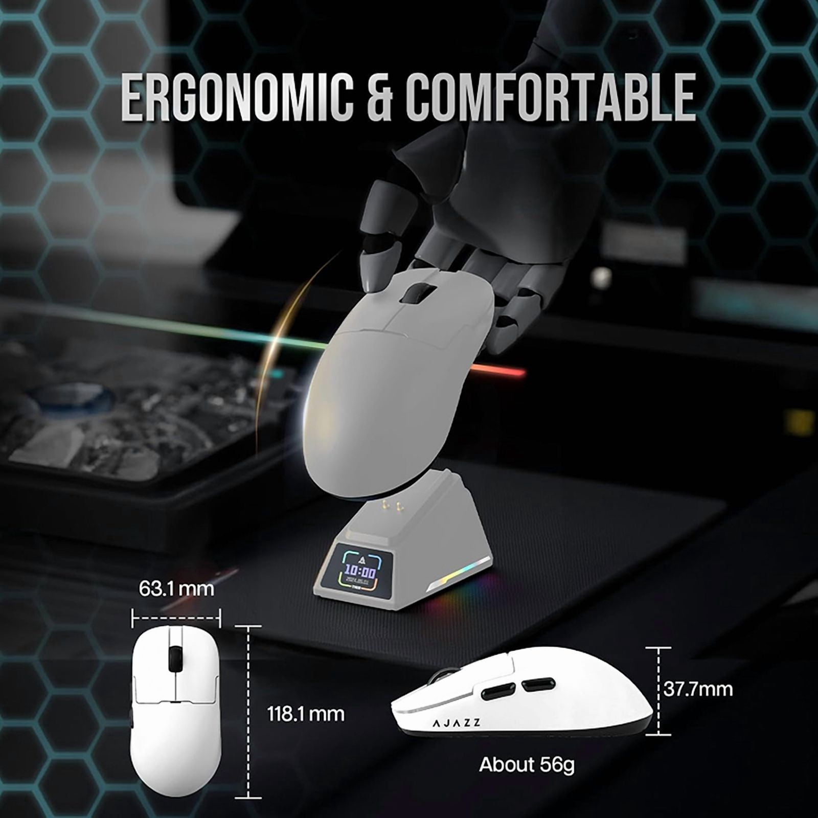AJAZZ AJ159 APEX Paw3950 Wireless Mouse with RGB Magnetic Charging Base Lightweight Wired Bluetooth Gaming Mouse for PC Laptop