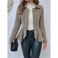thumbnail image 2 of Elegant Women Blazer Business Work Office Peplum Hem Jacket Open Front Herringbone Coats Camel L, 2 of 8