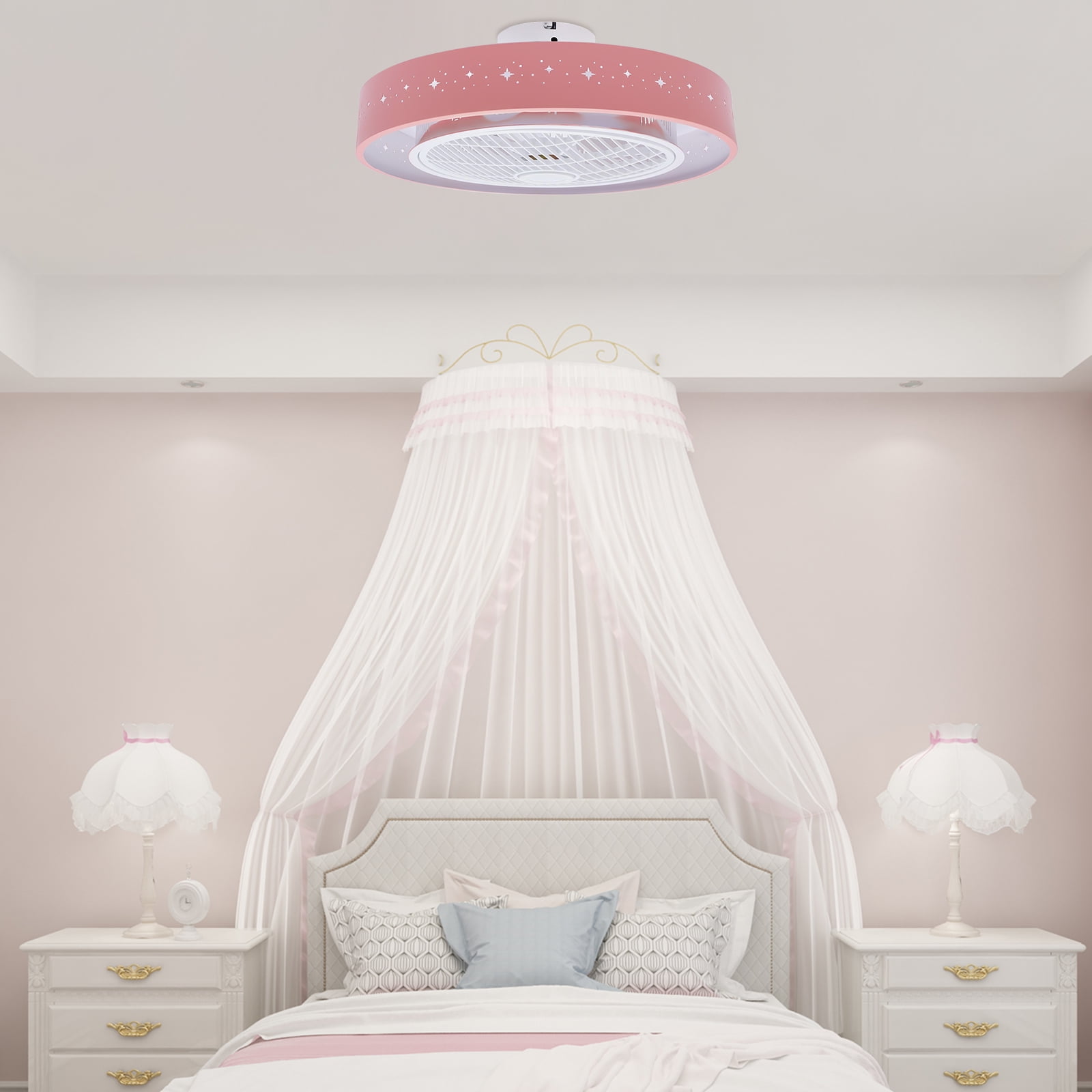 21.65 Inch Starry Ceiling Fan Light with Remote Control Dimmable LED Flush Mount Light with Hidden Blades