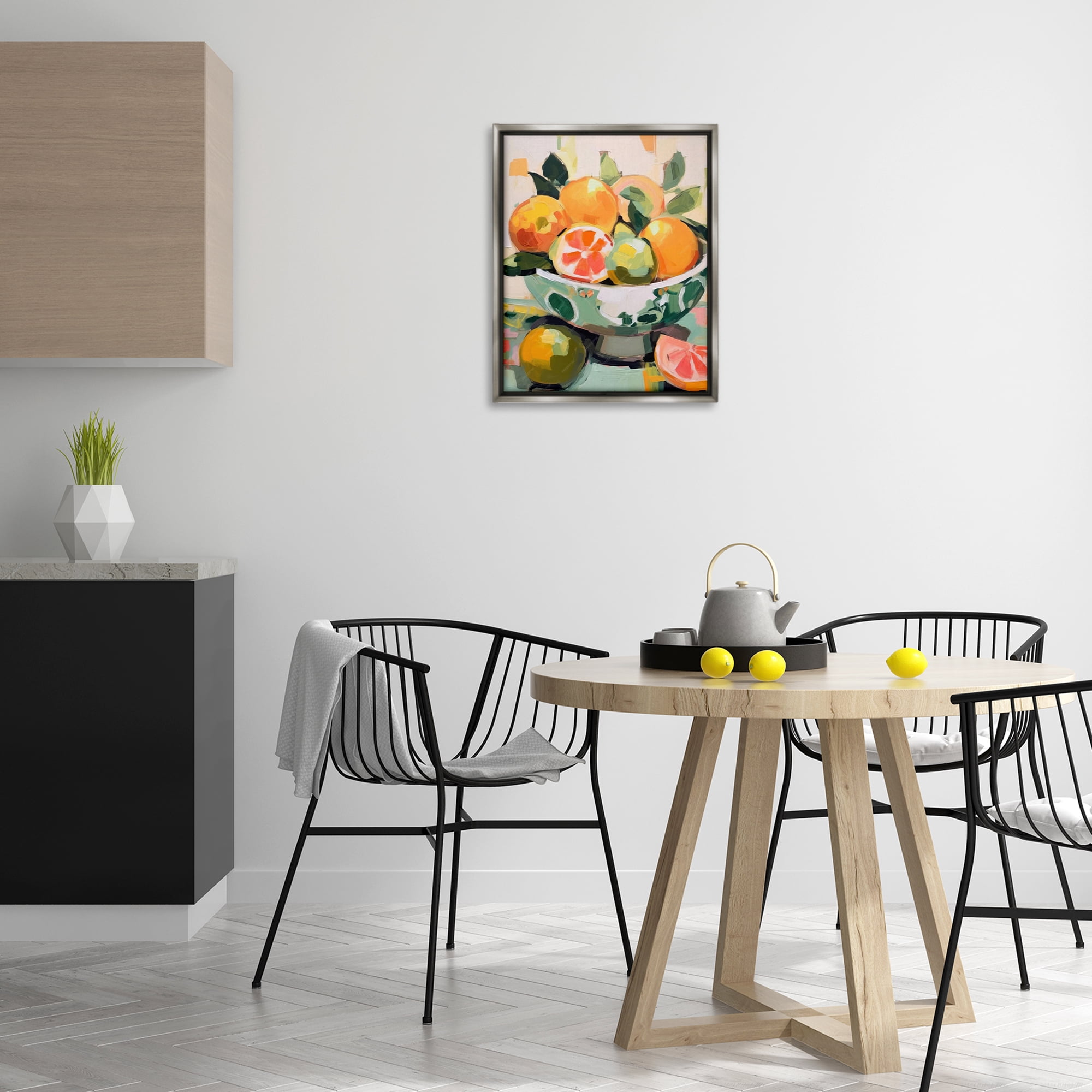Stupell Industries Fruit Basket Abstraction Food & Beverage Painting Gray Floater Framed Canvas Art Print Wall Art, 17 x 21
