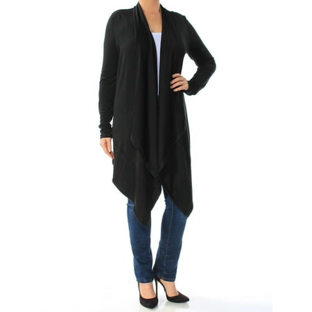 RALPH LAUREN Womens Black Draped Long Sleeve Open Cardigan Handkerchief Wear To Work Sweater  Size: