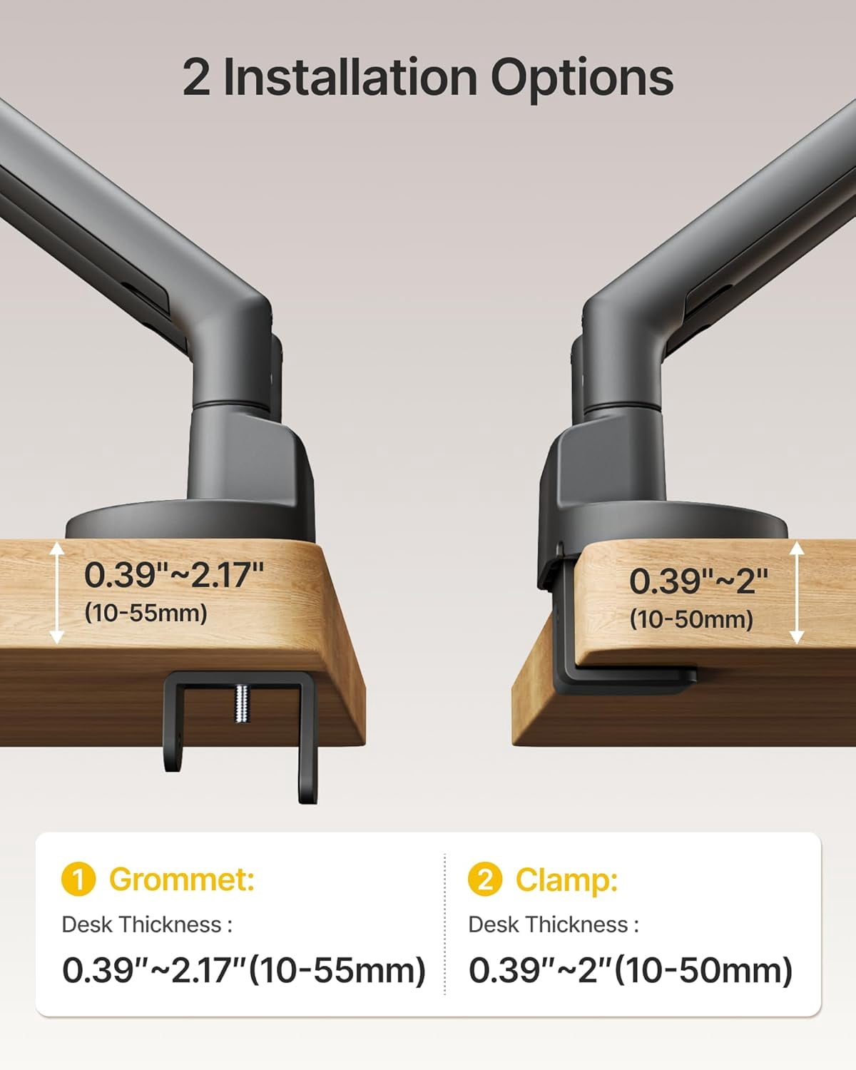 monTEK Dual Monitor Stand with USB-C & USB-A 3.0 Ports, for 2 Screens up to 35 inches – Full Motion Adjustable Monitor Arm, Heavy Duty C-Clamp/Grommet Mount, 24.25lbs per Arm, Gray