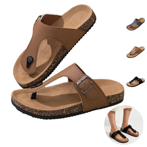 YOUYEDIAN Orthopedic Womens Flip Flops Fashion Flat Slippers Comfy Slip on Sandals Beach Open Toe Shoes(Brown)