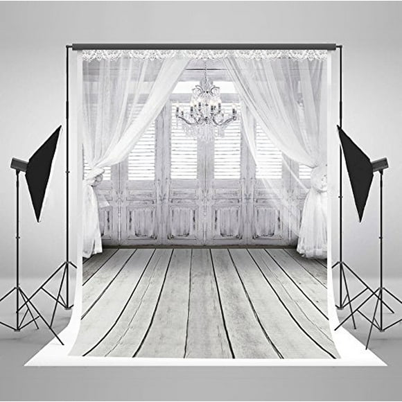 BSDHOME Polyester 5x7ft White Chandelier Doors Wedding Photography Backdrops no Splicing Studio Background