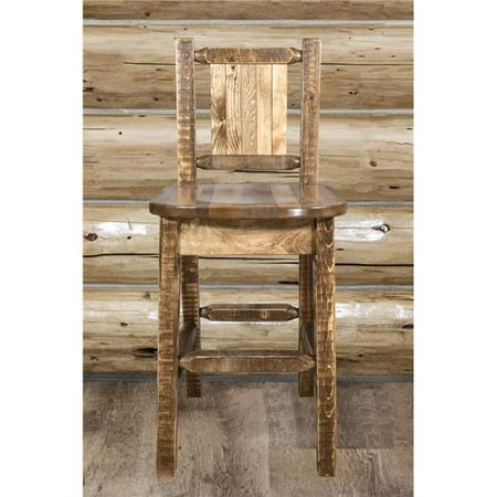 Laser Engraved Beer - Montana Woodworks Homestead Collection Counter Height Barstool w/ Back, w/ Laser Engraved Bear Design, Stain & Lacquer Finish
