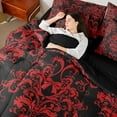 thumbnail image 4 of jejeloiu Cartoon Bowtie Bow 7-Piece Twin Bedding Sets,Ancient Damask Jacquard Bedding Comforter Set,Red Victorian Baroque Sheet Sets For Kids,Microfiber Bedroom Decor Reversible, 4 of 8
