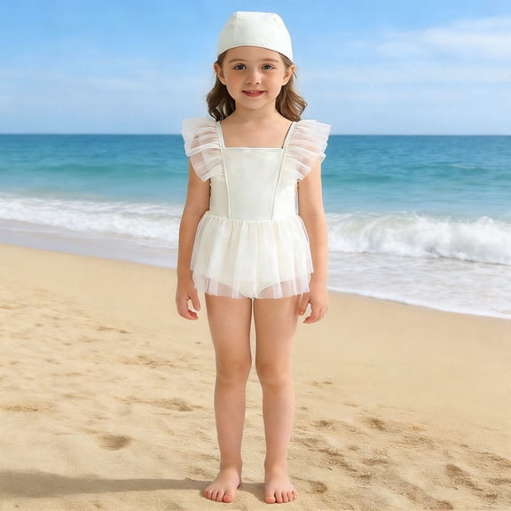 Kids One Piece Swimsuit for Girls with Mesh Skirt Quick Dry Beach Summer Swimwear for Girls Kids 3-4 Years Bathing Suits for Girls