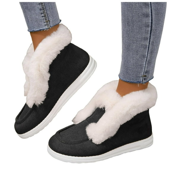 Womens Snow Boots Suede Fuzzy Loafers Winter Lightweight Soft Sole Thickened Warm Slip on Low Top House Shoes