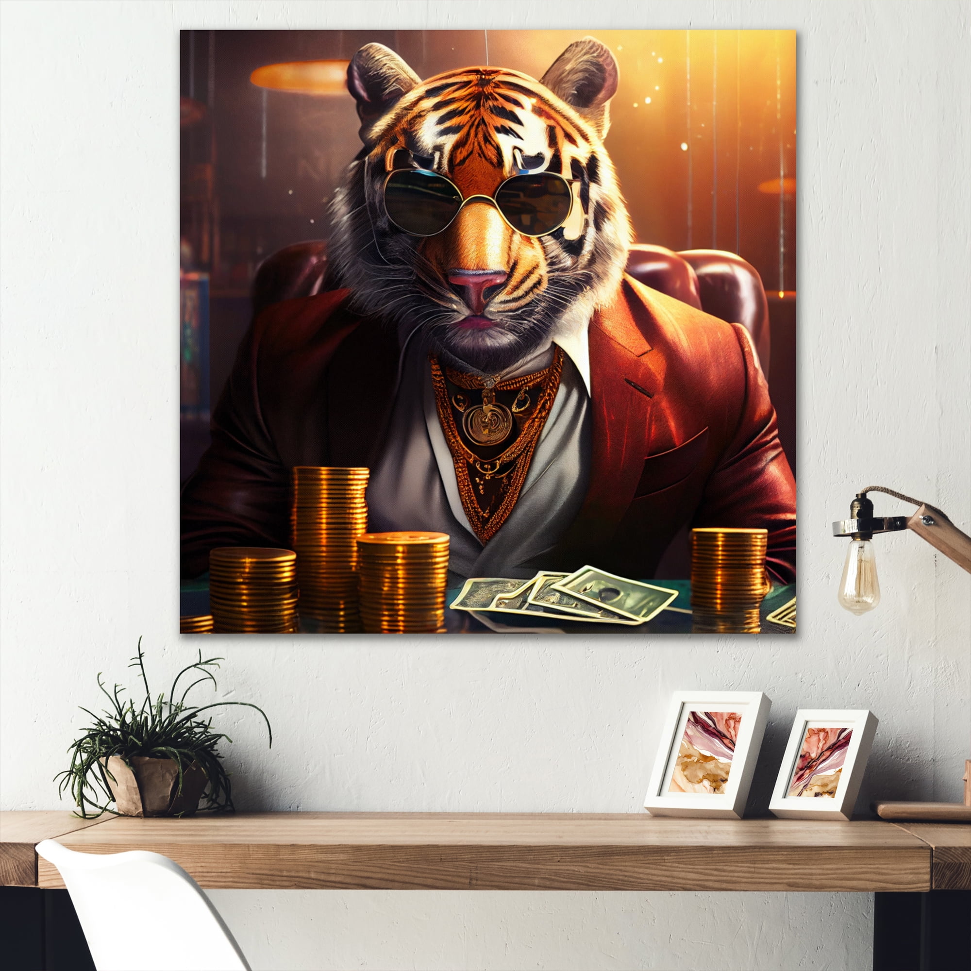 Designart Stylish Tiger Gambling I Canvas Wall Art