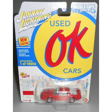 Johnny Lightning JLMC028-JLSP195B 3 in. 1-64 Scale 1991 Chevrolet Camaro Z28 1LE OK Used Cars Series Limited Edition Worldwide Diecast Model Car, Bright Red - 18056 Piece