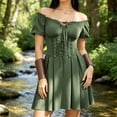 thumbnail image 3 of QIYAGBSA Halloween Dresses for Women Court Style Off Shoulder Corset Lace Up Short Puff Sleeve Soft A Line Fall Party Stage Holiday Night Events, 3 of 6