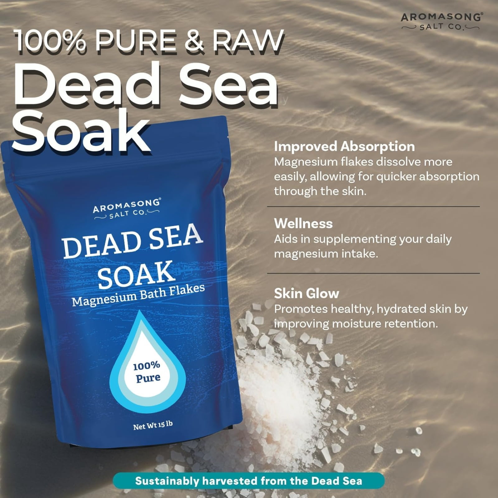 Aromasong Dead Sea Magnesium Flakes Bath & Foot Soak, 15 lb