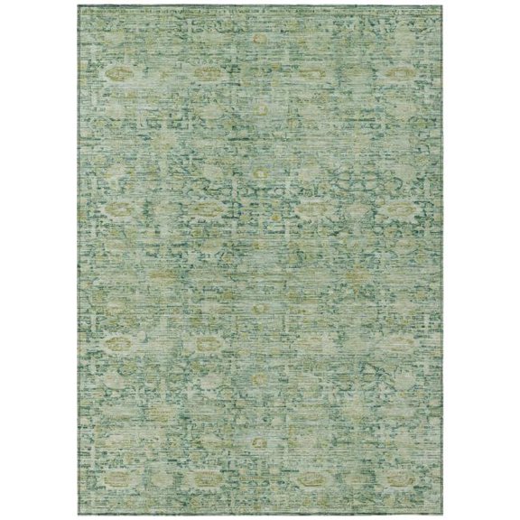 HomeRoots 620586 10 x 14 ft. Artichoke Green & Teal Blue Oriental Washable Transitional Indoor & Outdoor Rectangle Area Rug