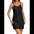 thumbnail image 3 of Camisón de Satén de Seda con Tirantes Finos y Escote en V Profundo. Negro L, 3 of 8