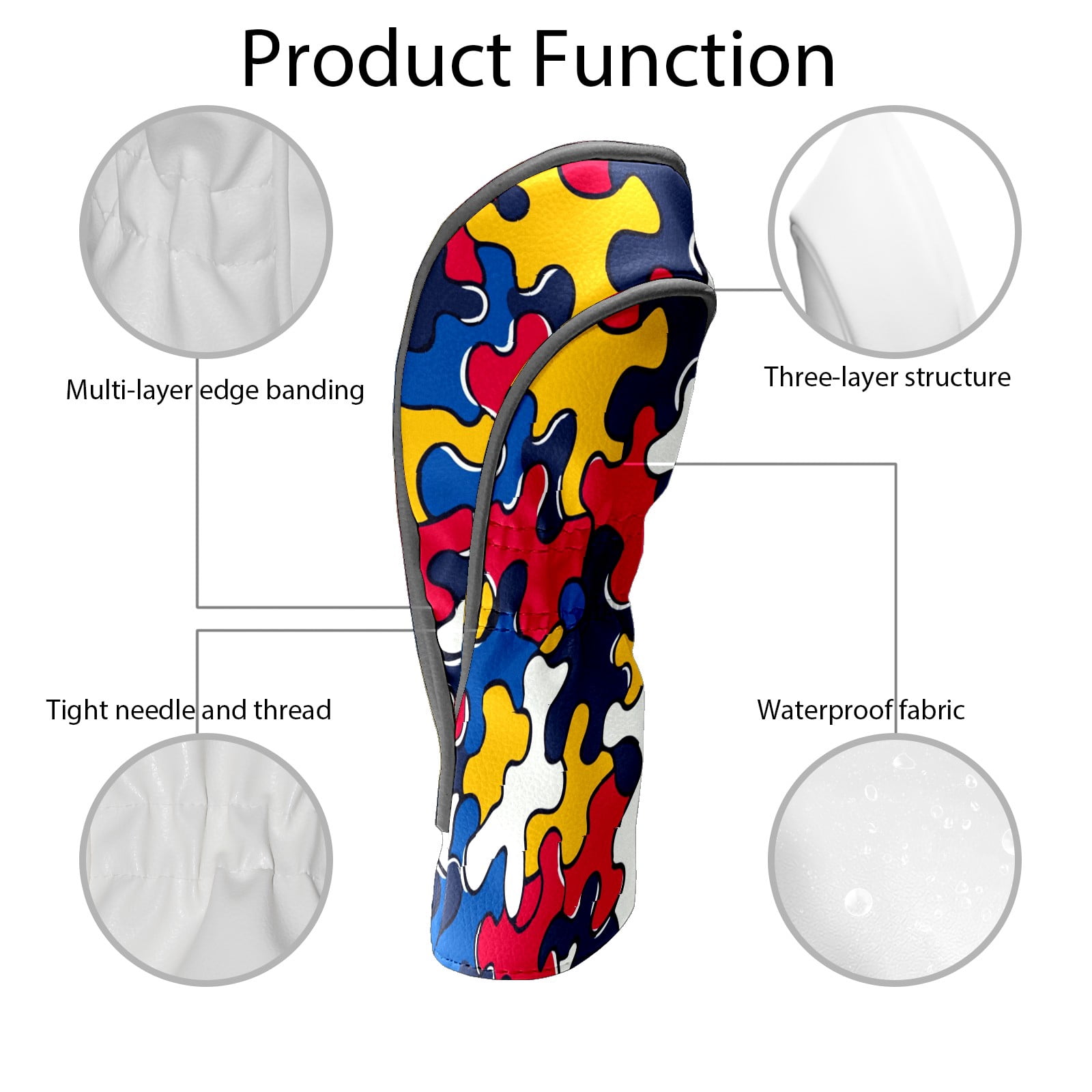 Golf Club Covers PU Leather Waterproof Head Covers for Fairway Woods Hybrids Puzzle Pieces
