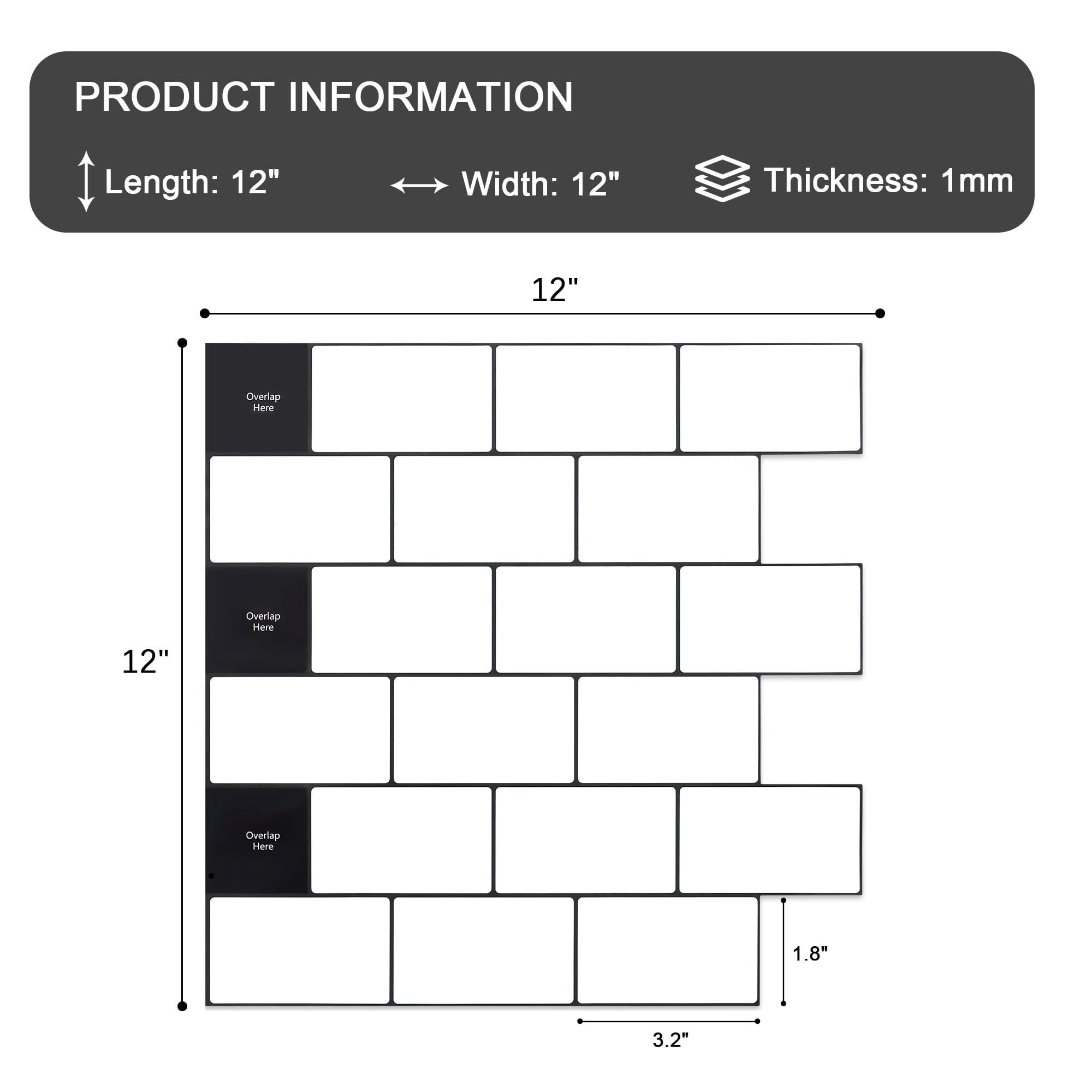 White with Black Grout Kitchen Backsplash Tiles Peel and Stick 10-Sheet