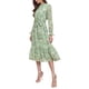 thumbnail image 4 of Vestido de mujer Inspire Chic con flores, cuello alto, volantes, mangas largas, fluido, de gasa, corte A, midi, gris verde, talla S, 4 of 6