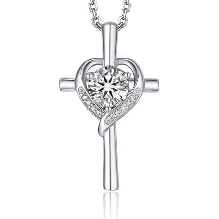 Rynsito Cross Necklace for Women, 925 Sterling Silver Cross Pendant with Zirconia Religious Gifts for Women Wife Girlfriend