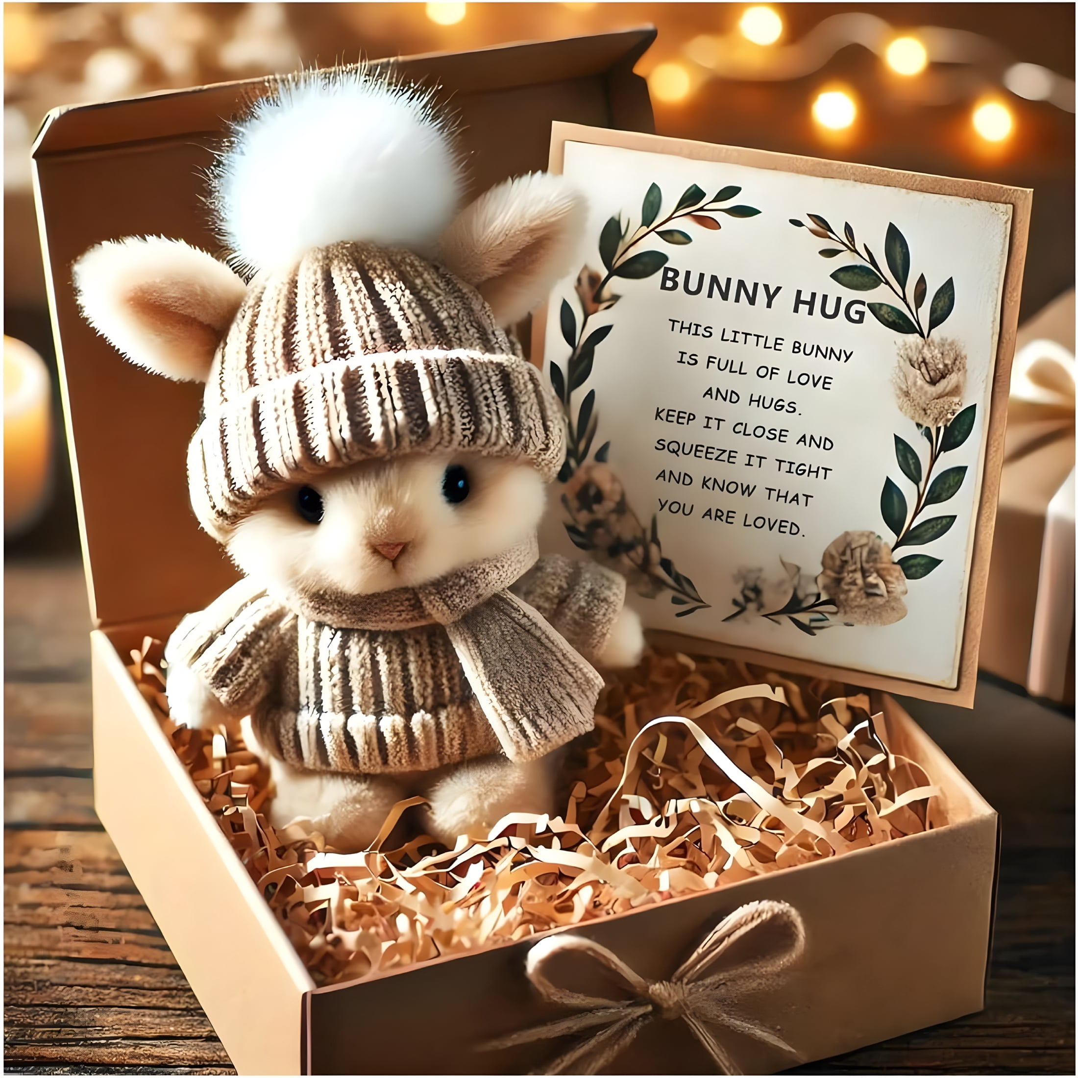 BESTSKY Mini Bunny Hug Cute Easter Gift Plush Bunny in A Box Hugs Positive Bunny Stuffed Animal Rabbit Soft Floppy Easter Ideas Bunnies Basket Stuffers Doll Emotional Support Inspirational Gifts
