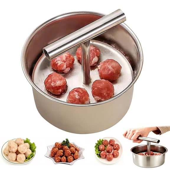Stainless Steel Meatball Mould, 6 & 12 Hole Meatball Press Tool with 3-in-1 Spoon, Manual Nonstick Fish & Shrimp Ball Pressing Dispenser for Kitchen Cooking, Home Party & BBQ Prep