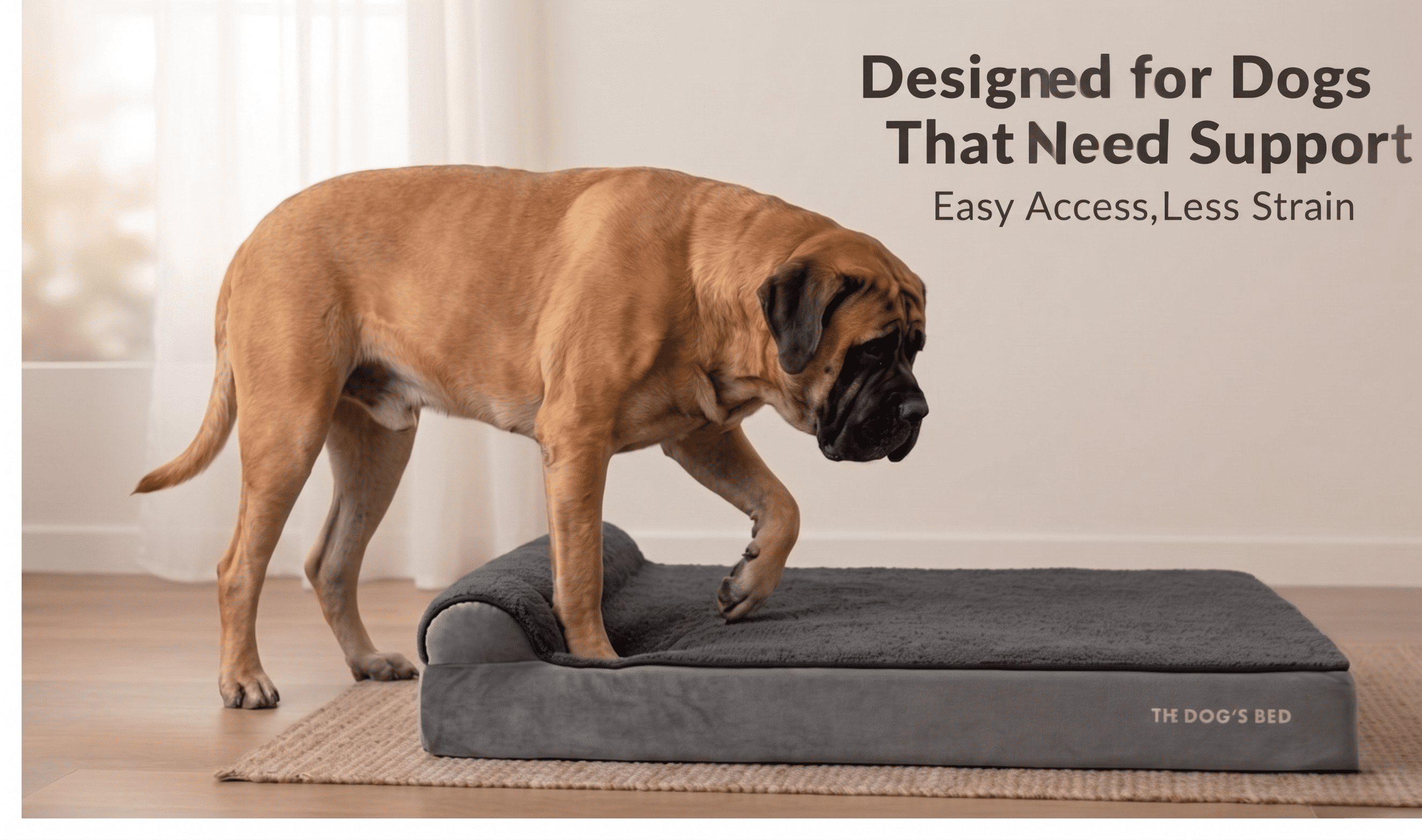 The Dog’s Bed Orthopedic Headrest Dog Bed XXL Grey Plush 54x36, Memory Foam, Pain Relief for Arthritis, Hip & Elbow Dysplasia, Post Surgery, Lameness, Supportive, Calming, Waterproof Washable Cover