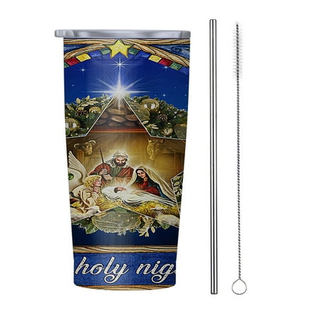 

O Holy Night Christmas Nativity Jesus 20oz Tumbler Insulated Stainless Steel Water Bottle Portable Travel Coffee Tea Mug Cup