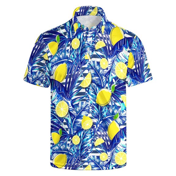 Polo Shirts for Men Short Sleeve Collared Golf Polos with Buttoned Print Shirt Top