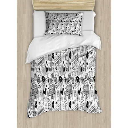 Black And White Twin Size Duvet Cover Set Punk Teenage Pattern