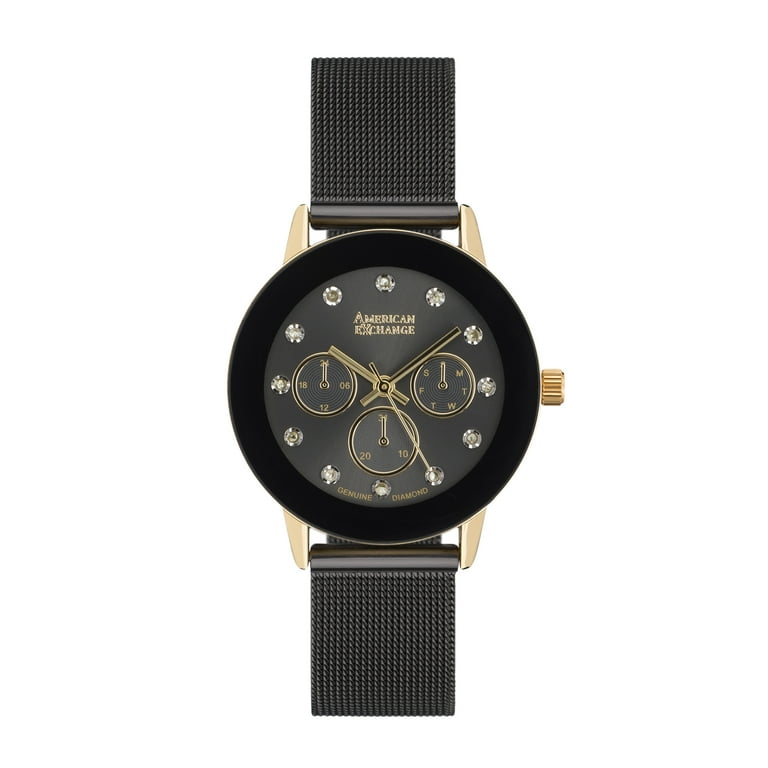 Ladies Watch Genuine Diamond Collection Black Mesh Bracelet