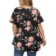 thumbnail image 2 of URMAGIC Women Short-sleeved T-shirt V-neck Button Blouse Floral Plus Size Tunics Tops, 2 of 5