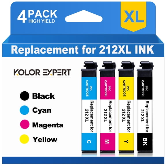 212xl Ink Cartridge for Epson 212 Ink for Epson Workforce WF-2850 WF-2830 Expression Home XP-4100 XP-4105 Printer ( Black Cyan Magenta Yellow, 4-Pack) Compatible