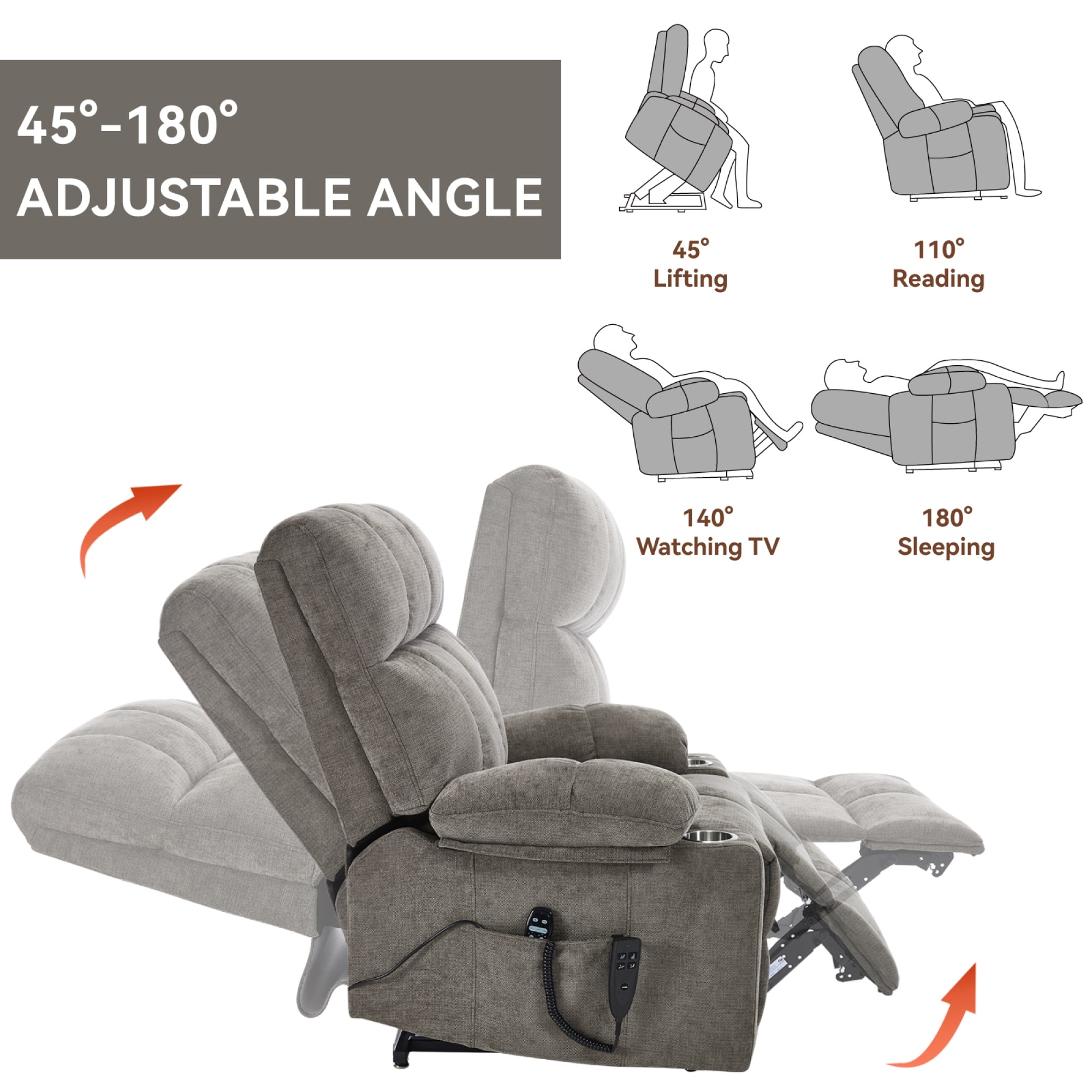 Leumius Power Lift Recliner Chair for Elderly,Heavy Duty Recliner with 8-Point Vibration Massage and Lumbar Heating,Infinite Position,Up to 350 LBS,Brown