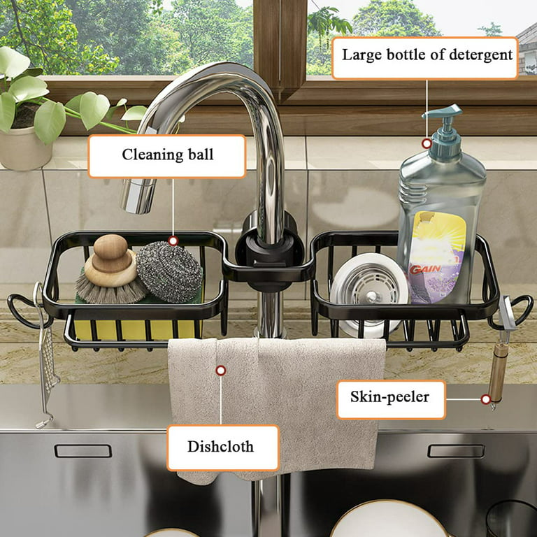 Faucet Sponge Holder, Kitchen Sink Caddy Organizer Over Faucet, Hanging  Faucet Drain Rack For Sink Organizer