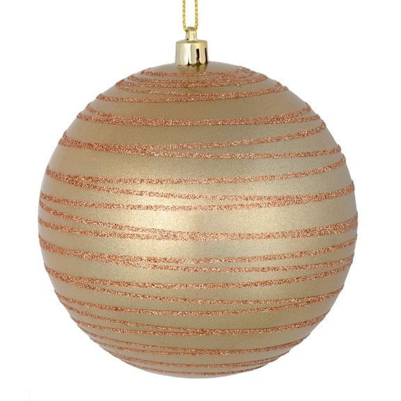 Vickerman 4" Café Latte Candy Finish Ball Ornament with Glitter Lines, 4 per Bag