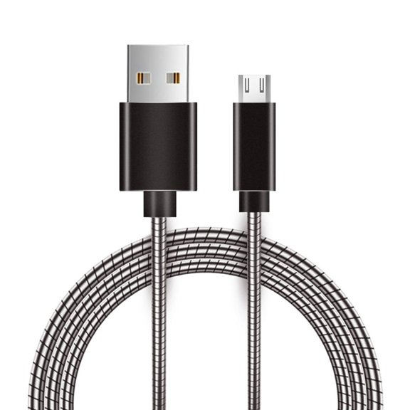 3' Micro USB Metal Snake Cable with Aluminum Connectors Gray
