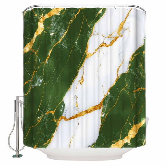 Small Stall Shower Curtain 36x72 Inch Narrow Half Size Green Marble Bath Curtains Bathroom Decor Luxury Gold White Abstract Cracks Artwork Waterproof Fabric Shower Curtain Set with Hooks 36 Inch