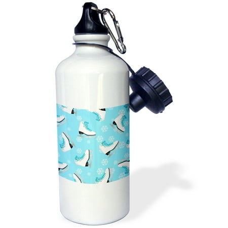 

3dRose Figure Skating - Skate and Snowflake Print - Ice Blue Sports Water Bottle 21oz