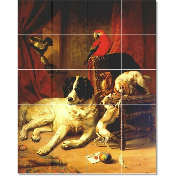 Ceramic Tile MuralEugene Verboeckhoven Animals Painting 25. 32" w x 40