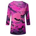 thumbnail image 4 of Halloween Shirts for Women Witch Hat Castle Print V-Neck Scary T-Shirt Bat Loose Fit 3/4 Sleeve Fall Vintage Tees L, 4 of 6