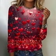 thumbnail image 2 of Valentines Day Long Sleeve Shirts for Womens Cute Heart Print Basic Tee Classic Crewneck Blouse Top, 2 of 4