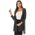 thumbnail image 3 of vastwit Womens Long Open Front Cardigan 3/4 Sleeve Solid Chiffon Coat Jacket Lightweight Outwear Black XXL, 3 of 7