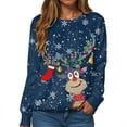 thumbnail image 5 of larppty Womens Long Sleeve Christmas Sweatshirt Casual Crew Neck Cute Xmas Graphic Pullover Tops Lightweight Loose Fit Sweater 2025 Fall Outfit (Navy, L), 5 of 6