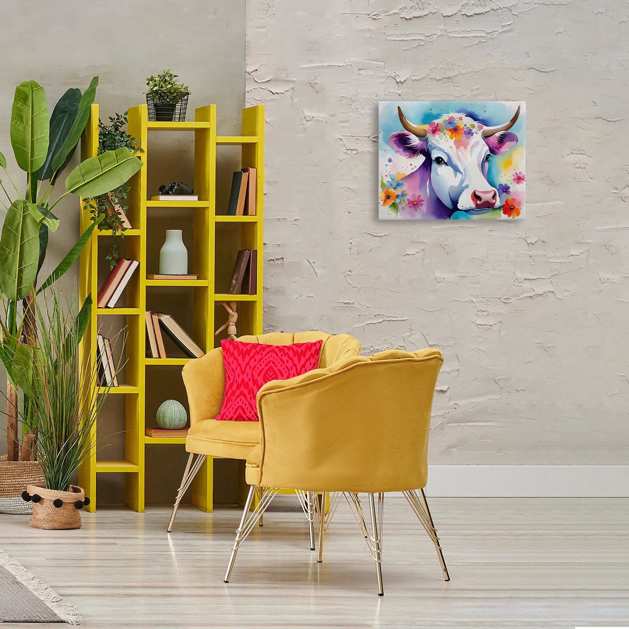 Stupell Industries Flower Speckled Cow Animals & Insects Painting Gallery Wrapped Canvas Art Print Wall Art, 20 x 16