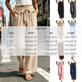 thumbnail image 3 of Ndbuld Women's Casual Pants Women High Waist Paperbag Wide Leg Pants Bow Flowy Loose Trousers Pockets Casual Pants,Beige,XL, 3 of 3