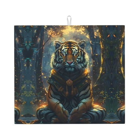 

Dish Drying Mats for Kitchen Counter Forest Meditating Tiger 16x18in Dish Drying Pad Coffee Mat with Hanging Loop Super absorbent Kitchen Counter Mat Coffee Bar Accessories