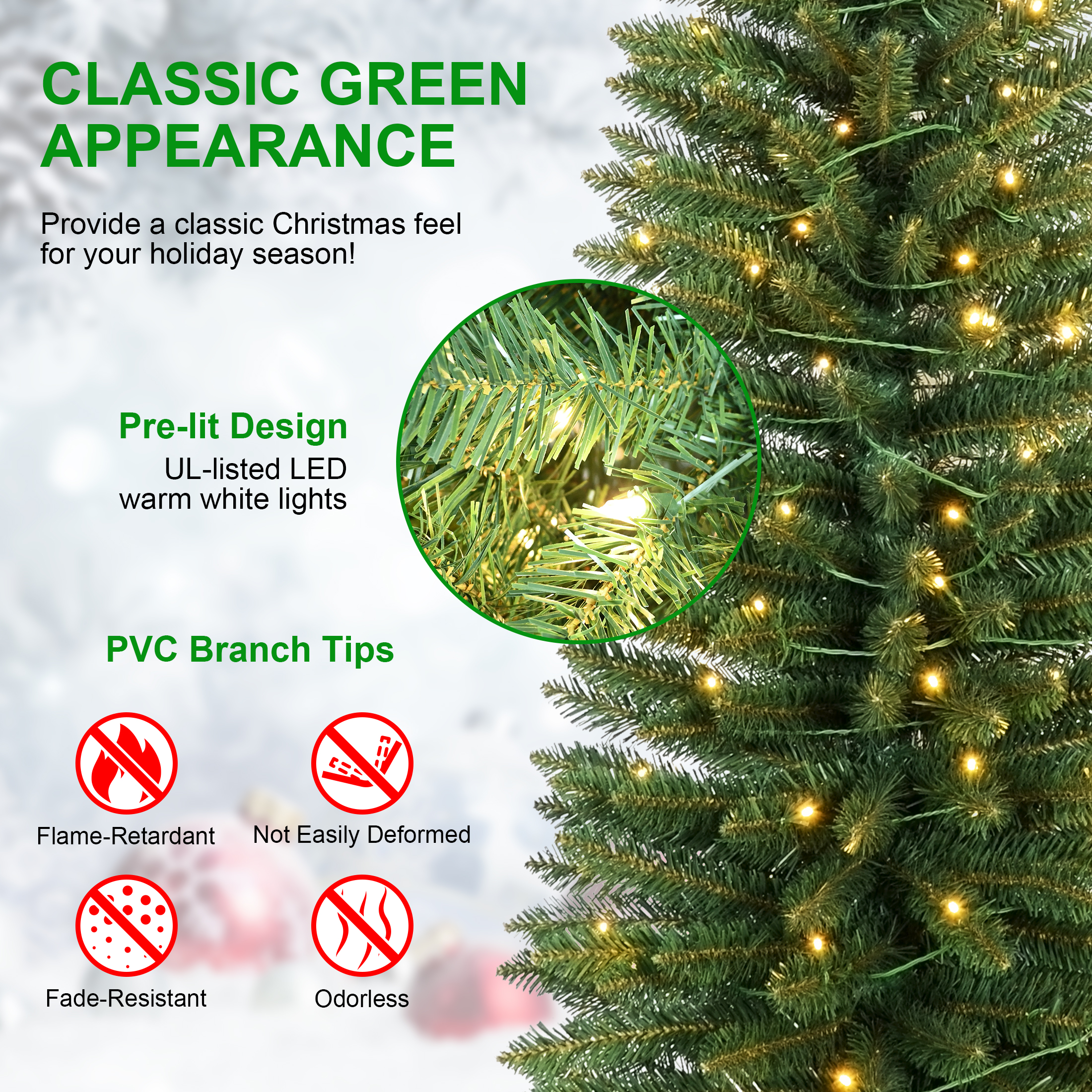 BRINGSTAR 6' Pre-Lit Pencil Christmas Tree Green photo 3